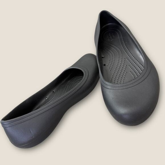 Crocs Womens Black Brooklyn Flat Ballet Shoes Size 8 Slip On Comfort Round Toe - Picture 1 of 10